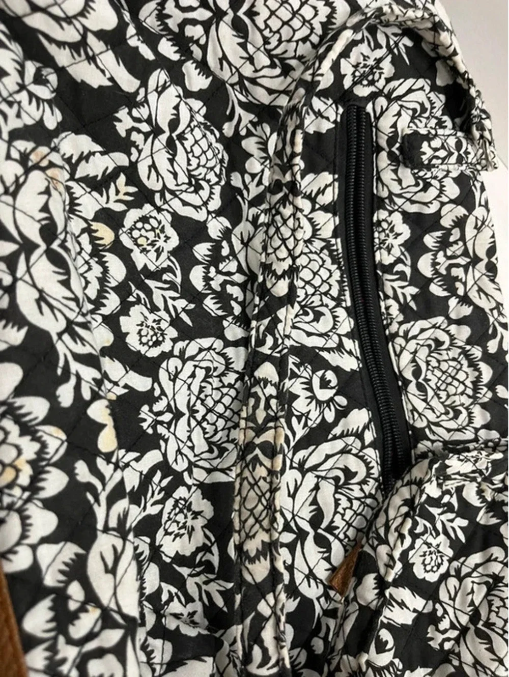 Stone Mountain, New York shoulder bag tote black white floral print canvas 17”